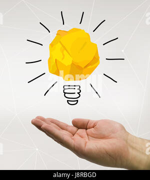 hand holding an idea, paper bulb Stock Photo