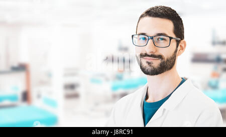 Man in laboratory, researcher with alb Stock Photo