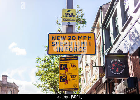 Sign in Waring Street, Belfast warning of new 20 MPH speed limit Stock Photo