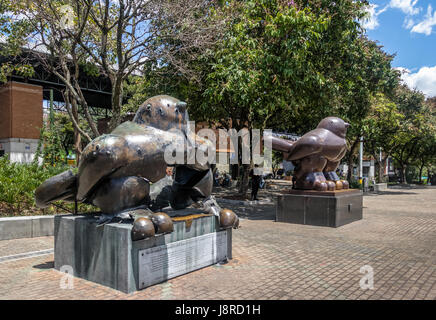 Botero bird Sculpture destroyed by a bomb on a terrorist attack at San Antonio Square - Medellin, Antioquia, Colombia Stock Photo