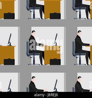 Office Working on computer seamless pattern. Manager at work. Businessman sitting at table. Stock Vector