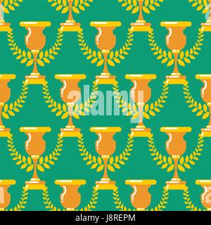 Winner cup gold seamless pattern. Prize of championship ornament. Tournament award background Stock Vector