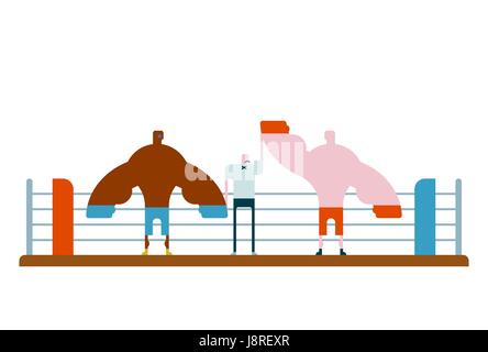 Boxer is winner referee held up his hand to champion in ring. Competitions in boxing. Sports Tournament Stock Vector