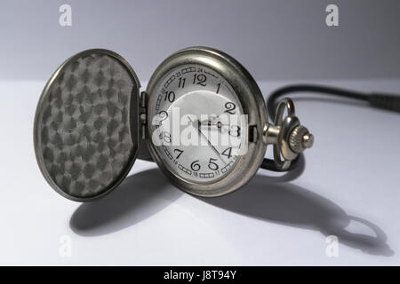 Silver pocket watch isolated on white background Stock Photo