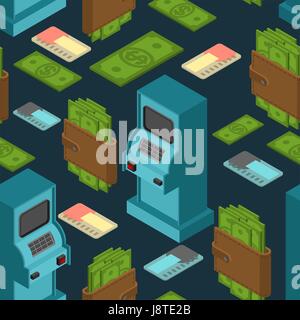 Financial pattern. ATM and cash ornament. Money in purse background Stock Vector