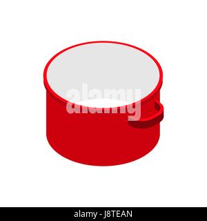 Red open empty saucepan isolated isometric. Utensils on white background Stock Vector