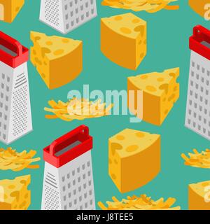 Grated cheese and grater seamless pattern. Food background. Ingredients texture Stock Vector