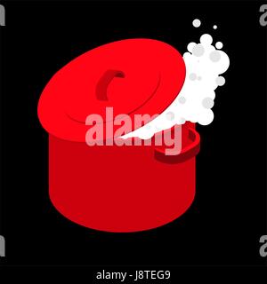 Boiling water in red pot pan on top of stove flames with smokes vector  illustration isolated on white landscape horizontal background template.  Simple flat art styled cooking themed drawing. 23334385 Vector Art