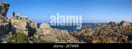 Panoramic scene along the northwest coast of the Plougrescant Peninsula in Brittany, France Stock Photo