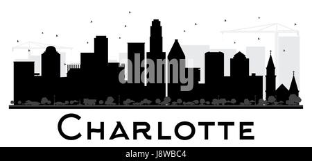 Charlotte City skyline black and white silhouette. Simple flat concept for tourism presentation, banner, placard or web site. Cityscape with landmarks Stock Vector