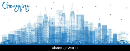 Outline Chongqing Skyline with Blue Buildings. Vector Illustration. Business Travel and Tourism Concept with Chongqing Modern Buildings. Stock Vector