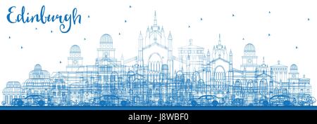 Outline Edinburgh Skyline with Blue Buildings. Vector Illustration. Business Travel and Tourism Concept with Historic Buildings. Stock Vector