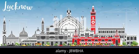 Lucknow Skyline with Gray Buildings and Blue Sky. Vector Illustration. Business Travel and Tourism Concept with Modern Architecture. Stock Vector