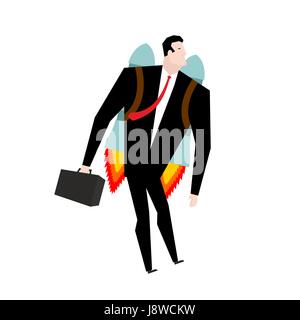 Businessman jet pack. Manager is on rocket. Business concept. Stock Vector
