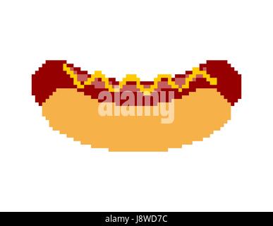 Hot dog pixel art. Fastfood pixelated. Fast food isolated Stock Vector
