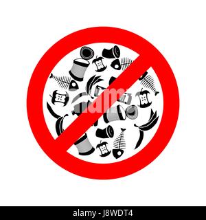 Stop littering. Ban garbage. It is forbidden to litter. red circle road sign. Stock Vector