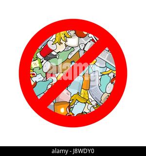 Stop littering. Ban garbage. It is forbidden to litter. red circle road sign. Stock Vector