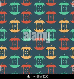 Apple core seamless pattern.  Fruit trash ornament. Rubbish background. garbage texture Stock Vector