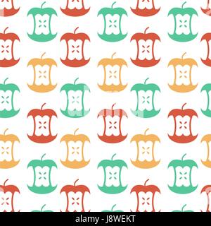 Apple core seamless pattern.  Fruit trash ornament. Rubbish background. garbage texture Stock Vector