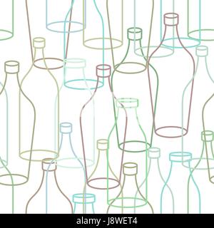 Glass bottle seamless pattern. empty transparent Bottles background. Retro texture of fabric Stock Vector