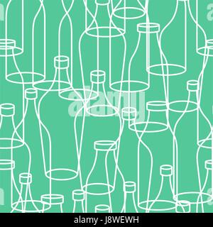 Glass bottle seamless pattern. empty transparent Bottles background. Retro texture of fabric Stock Vector