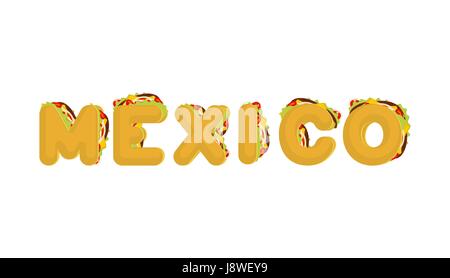 Mexico lettering. Tacos letter. traditional  Mexican fast food font. Taco text Stock Vector