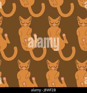 Sleeping cat seamless pattern. Pet background. Animal ornament Stock Vector
