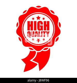 Quality sign template. Red ribbon symbol. Rubber Seal Stock Vector