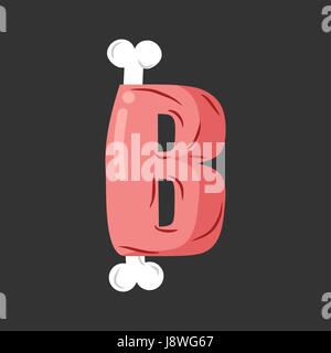 Letter B meat font. Pork and bone alphabet sign. Ham lettering. Beef ABC symbol Stock Vector