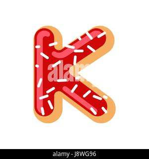 Letter K donut font. Doughnut alphabet. Sweet lettering. candy ABC sign Stock Vector