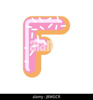 Letter F donut font. Doughnut alphabet. Sweet lettering. candy ABC sign Stock Vector