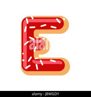 Letter E donut font. Doughnut alphabet. Sweet lettering. candy ABC sign Stock Vector