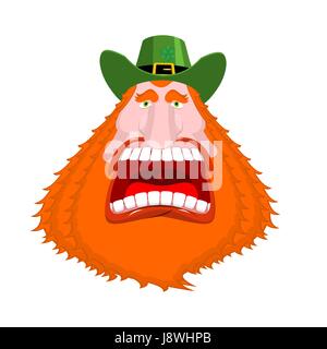 Leprechaun scream. Open mouth. Scary angry dwarf for St. Patrick's Day in Ireland Stock Vector