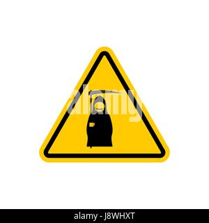 Attention death. Dangers of yellow road sign. Grim Reaper Caution Stock Vector