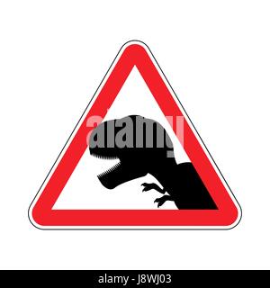 Predators Cation Sign Attention dinosaur. Dangers of red road sign. Prehistoric predator ...