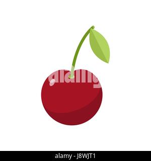 Cherries isolated. Cherry on white background. Red berry with green leaf Stock Vector