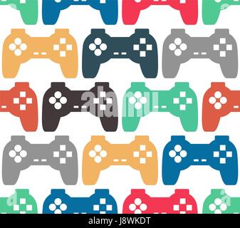 Joystick seamless pattern. Retro gamepad texture. Vintage video game accessory background. console gadget ornament Stock Vector