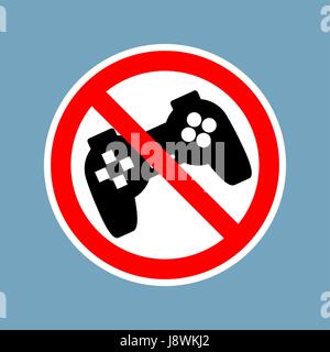 Stop video games. Ban Gamepad red sign. Prohibited joystick. Vintage video game gadget. console accessory Stock Vector