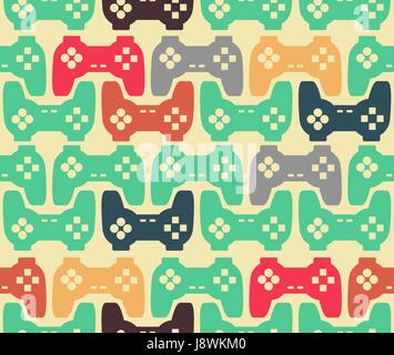 Joystick seamless pattern. Retro gamepad texture. Vintage video game accessory background. console gadget ornament Stock Vector