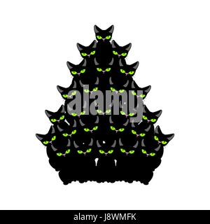 Christmas tree of cats. Spruce of pet. fir-tree from cat. New Year illustration. Hmas pattern of cute animal Stock Vector
