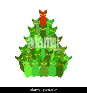 Fir-tree of cats. Spruce of pet. Christmas tree from cat. New Year illustration. Hmas pattern of cute animal Stock Vector