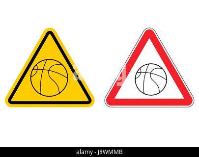 Warning sign basketball attention. Dangers yellow sign game. ball is red triangle. Set of road signs Stock Vector