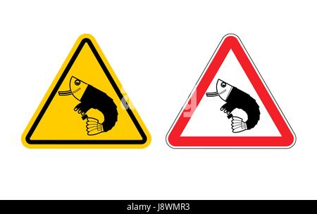 Warning sign of attention office plankton. Dangers yellow sign crustacean. Shrimp on red triangle. Set of road signs. Caution Manager clerk Stock Vector