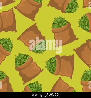 Full Sack of cannabis seamless pattern. bag of marijuana background. Smoking drug ornament. hemp texture Stock Vector