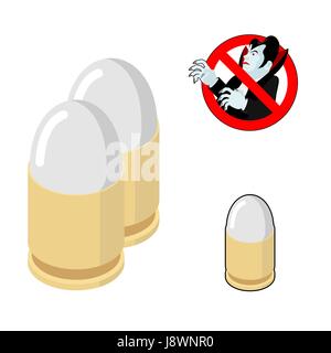 silver bullet against vampires. Ban Dracula. Anti Vampire tool. Destruction and extermination of ghoul. Elimination of  undead Stock Vector