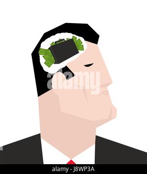 Thinking businessman. Business ideas for boss. concept of suitcase of money. Dream of wealth,  lot of cash Stock Vector
