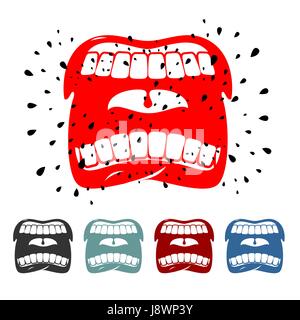 Shout. angry face emotion. Screaming mouth with saliva in flat style. Strong cry. Stock Vector