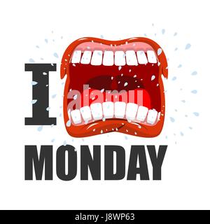 I hate Monday. shout symbol of hatred and antipathy. Open mouth. Flying saliva. Yells and strong scream. Logo hatred weekday Stock Vector