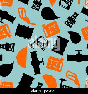Oil production seamless pattern. petroleum industry symbols background. Ornament for petrol processing. naphtha rig and working helmet. Pipe and drum Stock Vector
