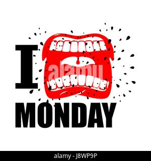 I hate Monday. shout symbol of hatred and antipathy. Open mouth. Flying saliva. Yells and strong scream. Logo hatred weekday Stock Vector